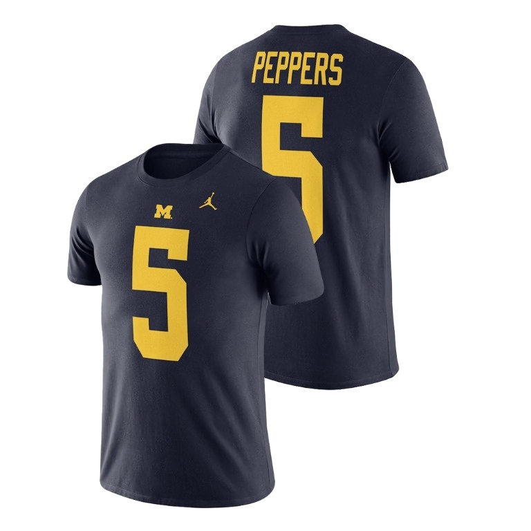 Michigan Wolverines Men's NCAA Jabrill Peppers #5 Navy Name & Number Jordan Performance College Football T-Shirt ZKR5549QS